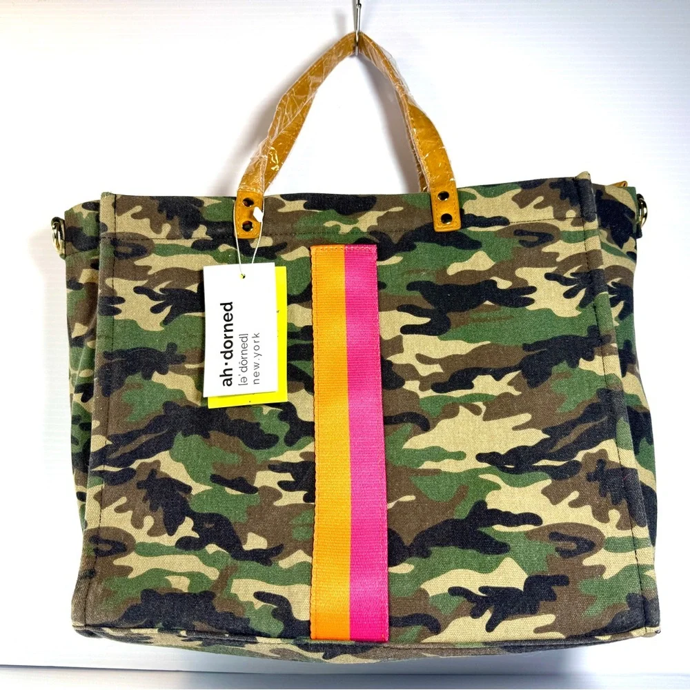 ali+donned Camo Canvas Tote with Pink & Orange Accent